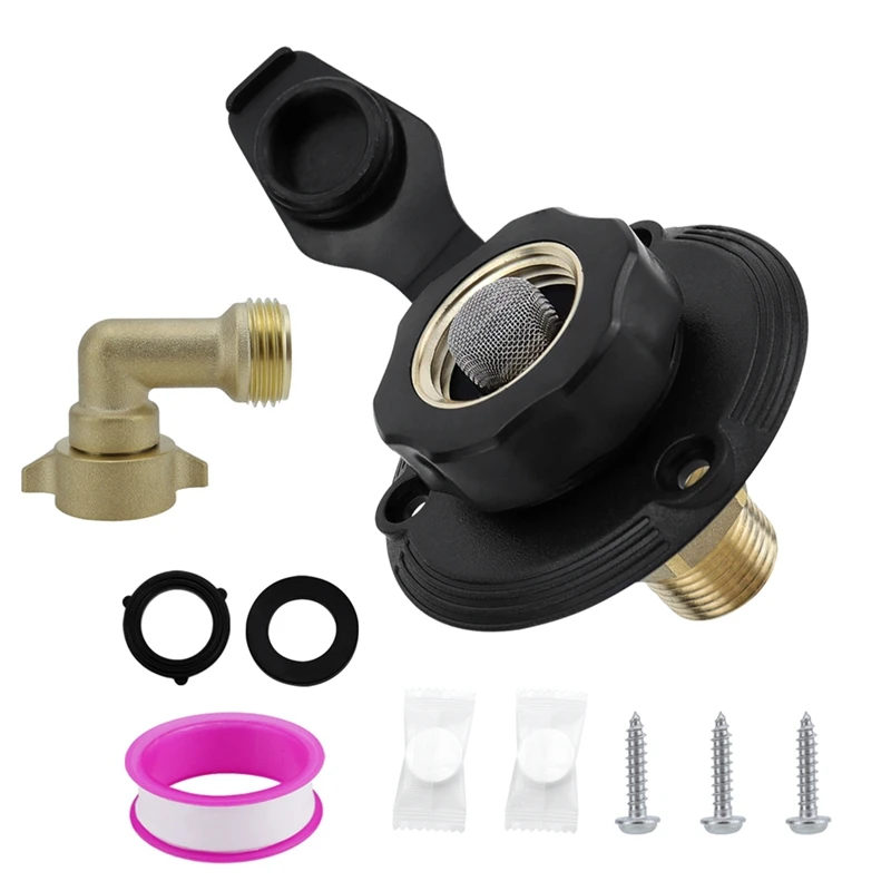 Flange Ring Leak Proof Threaded Connector With Check Valve For Rv Boat Trailer Marine (With Hose Elbow)