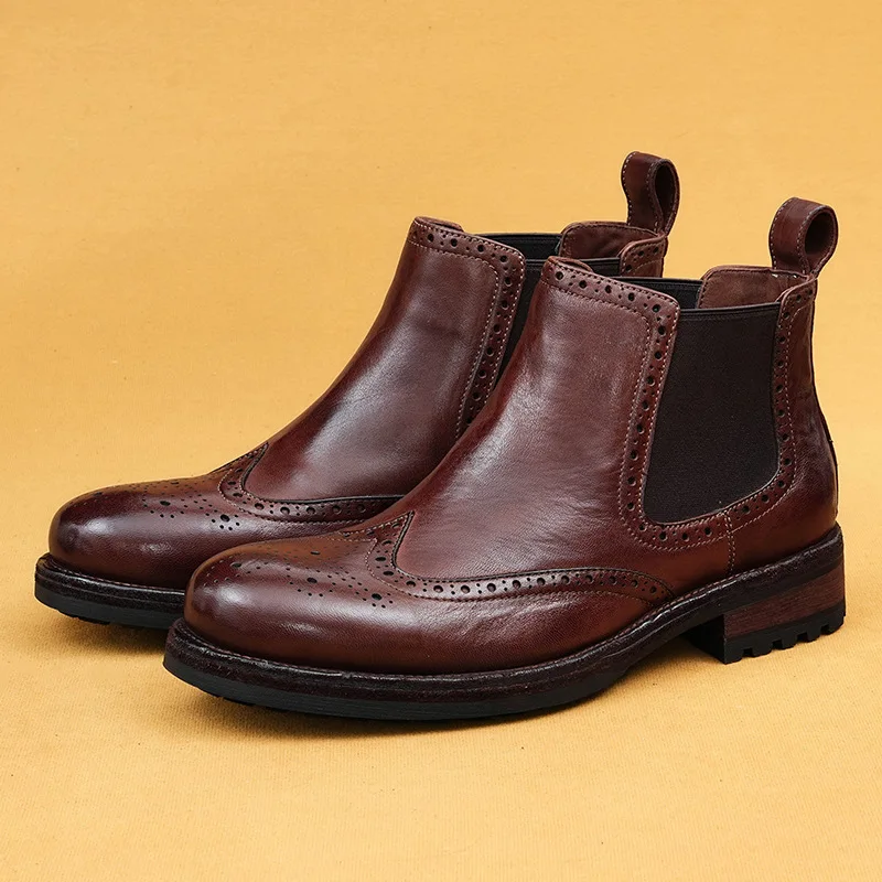 

Mens Leather Boots Vintage Handmade Business Casual Shoes