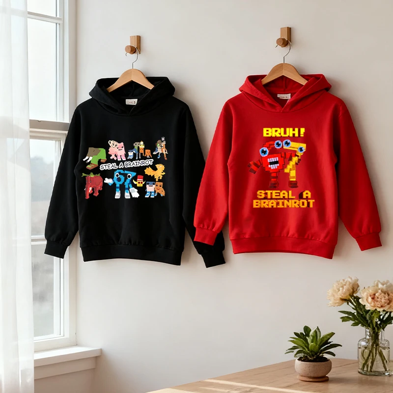 

Steal A Brainrot Kids Hooded Jacket T-shirt Cute Anime Print Boys Pullover Windbreaker Autumn Spring Streetwear Party Games Gift