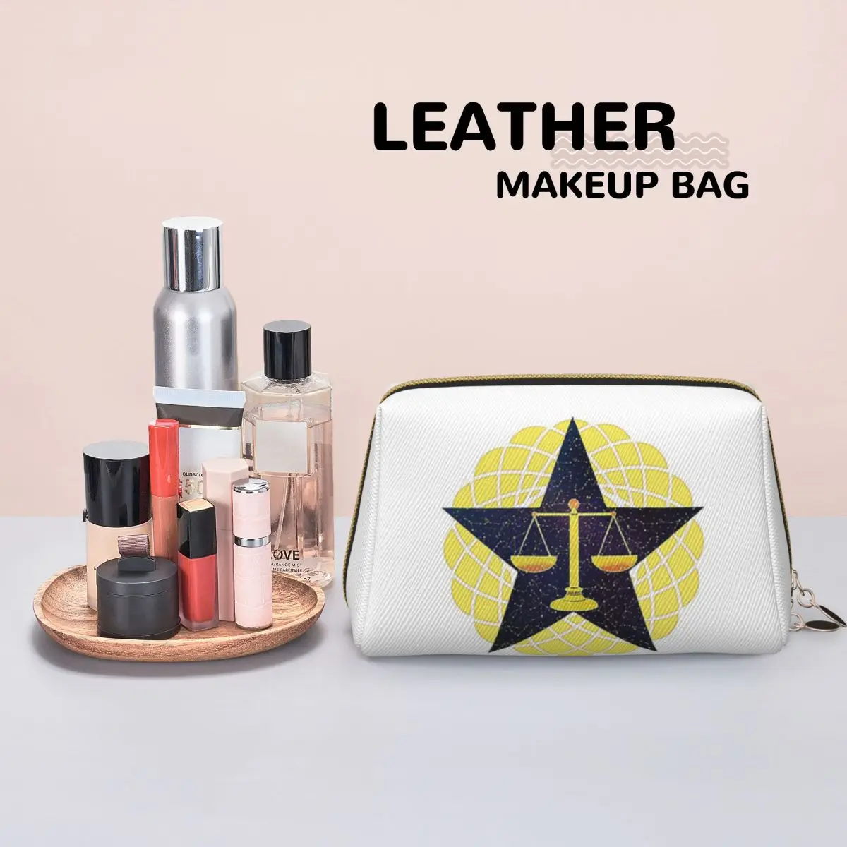 Gold Scales Of Justice Law Logo Lawyer Legal Party Women Cosmetic Bags Travel Makeup Organizer Pouch Toiletry Storage Dopp Kit