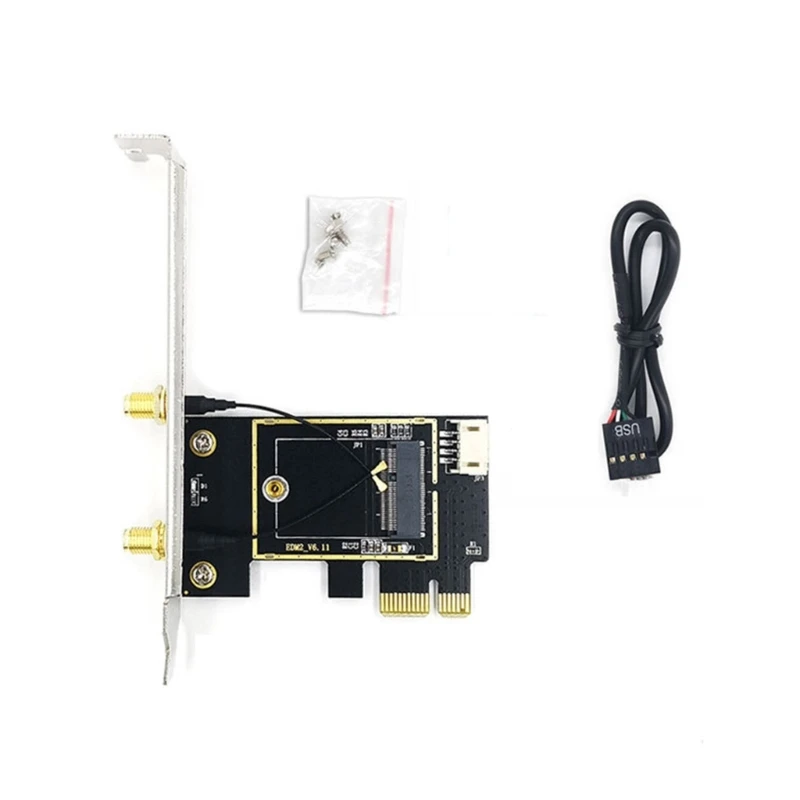 NGFF-M2 WIFI Card to PCIE Adapter with 2 Antennas for 7260 8265 1650 1675X AX200