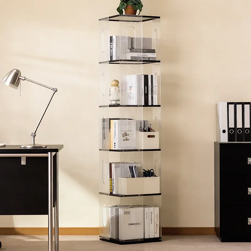 Internet celebrity Acrylic creative rotating bookshelf 360 degree home display cabinet solid wood floor shelf corner bookcase