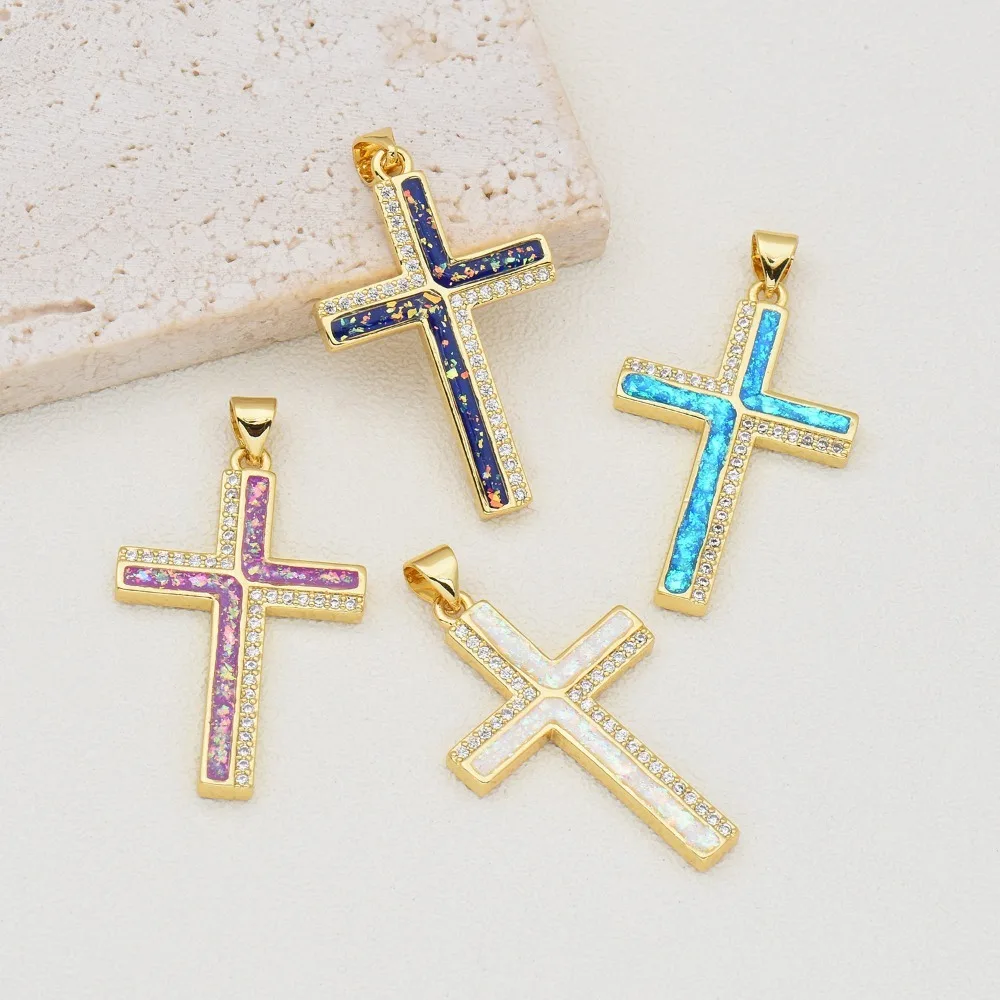 2 Pcs Cross Copper Plated Gold Shell Pendant DIY Jewelry Making Supplies Micro Inlay Zircon Charms Necklace Making Accessories
