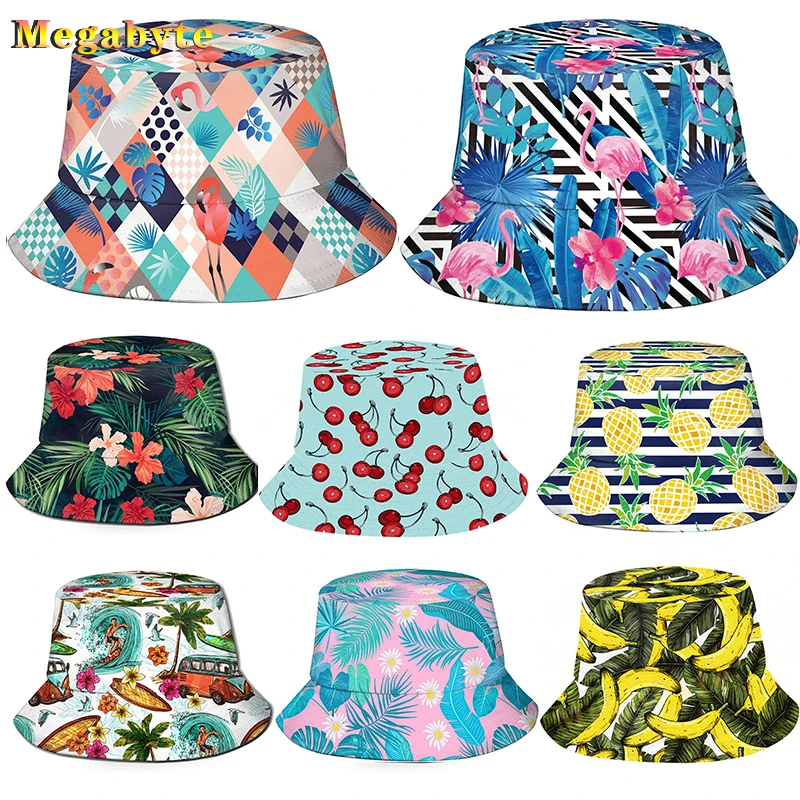 Hawaiian Palm Tree Colorful Print Bucket Hat Fisherman Fishing Sun Cap for Adult Women Men Girl Boy Unisex Beach Sun Hat