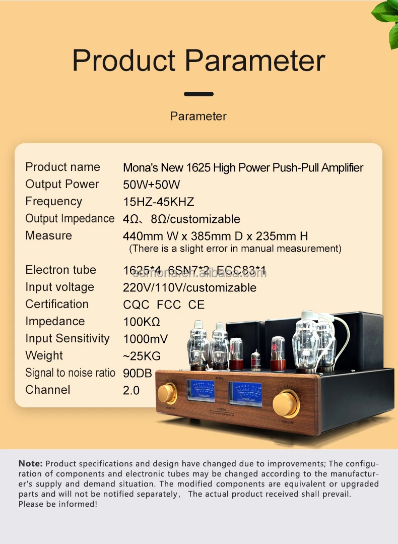 MONA High Power 50W Electronic Household Amplifier 1625 Push-Pull High Power 220V New Listing Electronic Tube Amplifier