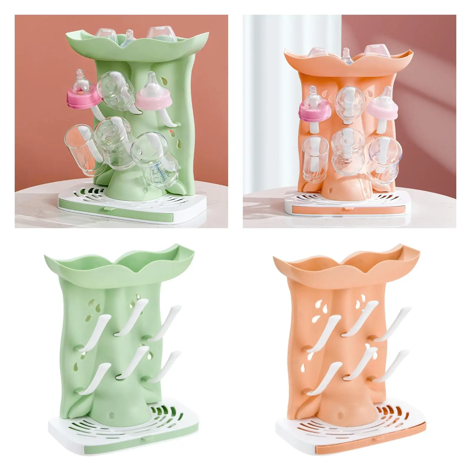 Baby Bottle Drying Rack 6 Hooks Countertop Easy to Clean Portable Multifunctional Nipple Holder Baby Accessories with Drip Tray