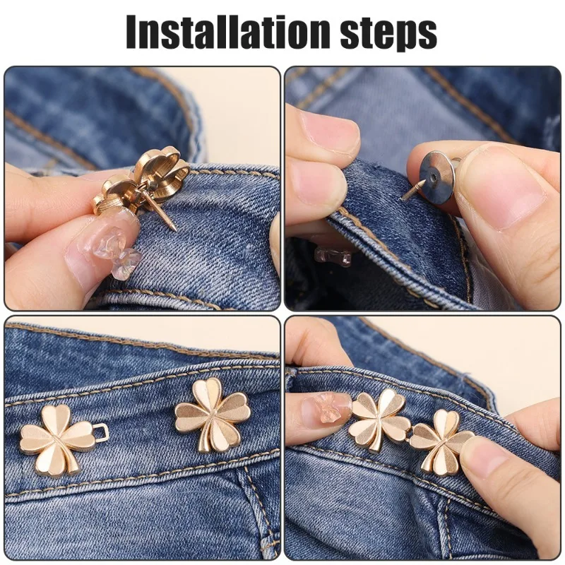 Removable Tight Waist Adjustment Tool Clover Shaped Portable Seamless Jeans Waist Tightening Button Fixed Waist Versatile Buckle