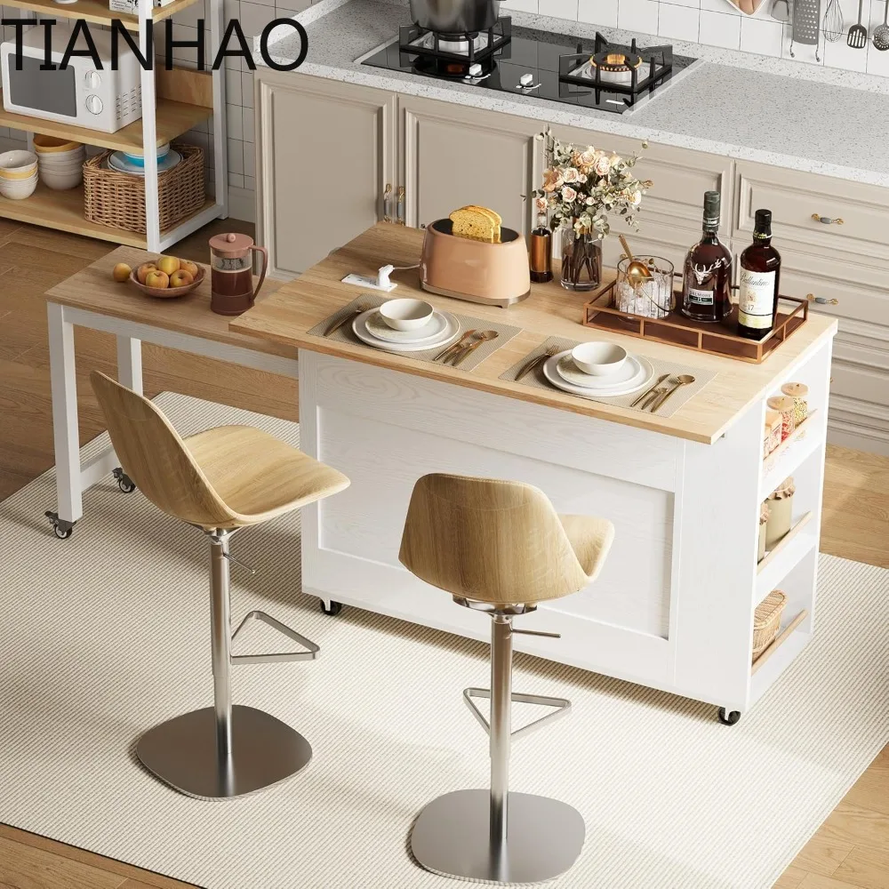 Kitchen Island with Storage on Wheels Drop Leaf Extandable Table Kitchen Island Cart with Drawers Power Outlet