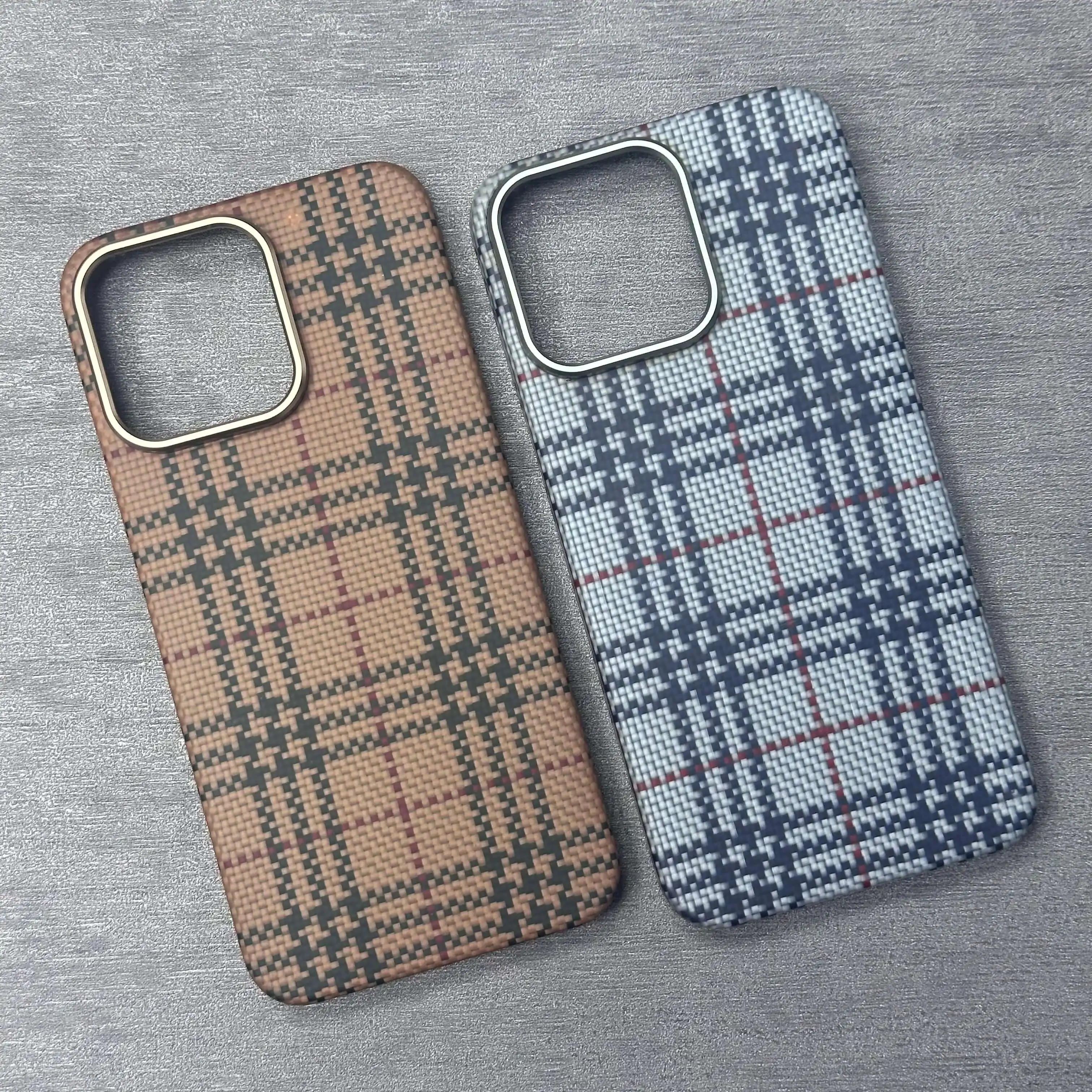 Étui en Kevlar à motif à carreaux de luxe pour iPhone 15/16, jaune et blanc, en fibre d'aramide, magnétique Magsafe, protection intégrale contre les chocs