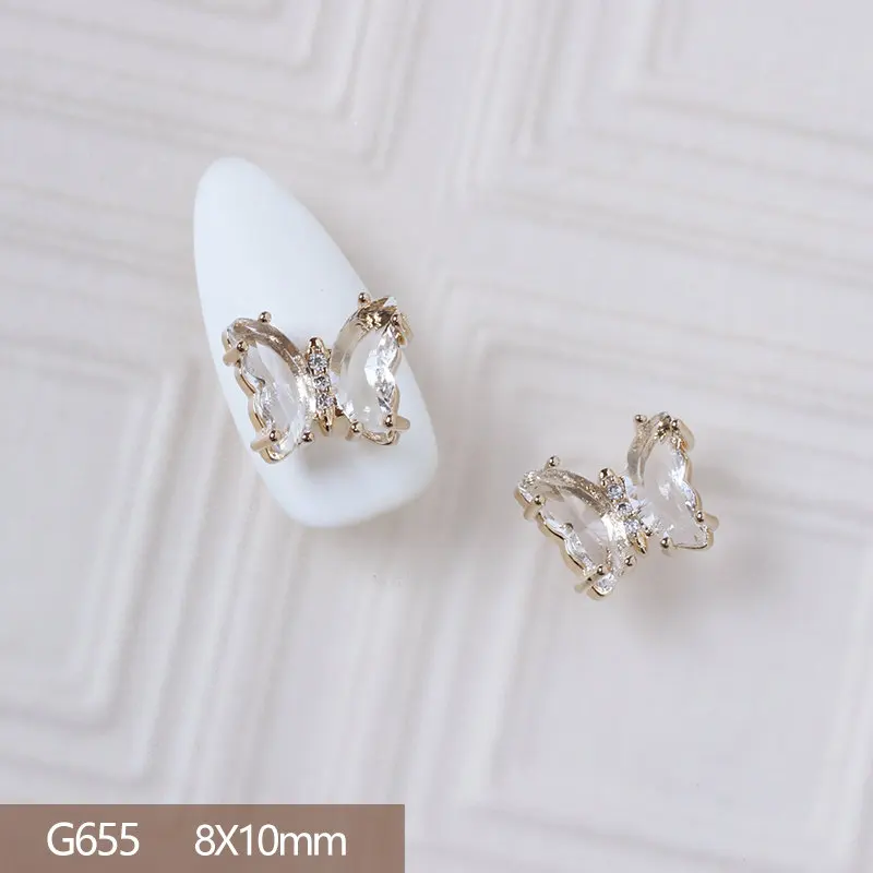 10pcs 3D Butterfly Love Heart Alloy Nail Art Zircon Pearl Metal Manicure Nails Accesorios Supplies DIY Nail Decorations Charms