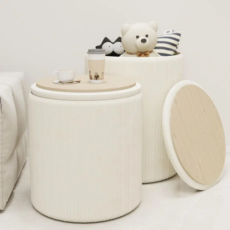 

Round Ottoman with Storage Set of 2, Velvet Nesting Ottoman for Living Room,Bedroom,Dorm,RV, Flipup Lid Coffee Table, Upholster