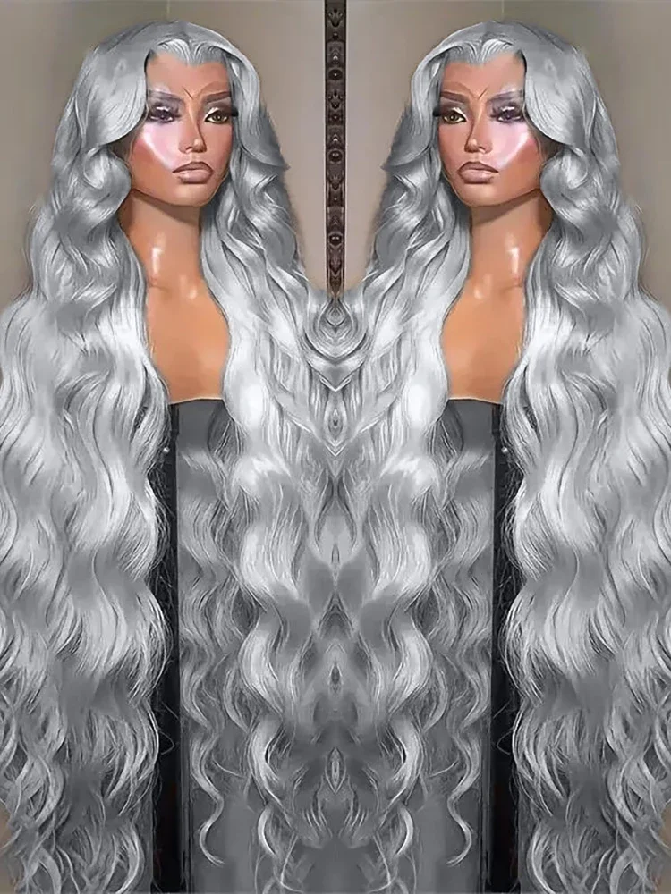 

13x6 Серебристо-серый 613 Цветной прозрачный HD парик из натуральных волос на кружеве спереди Объемная волна Серый парик на фронтальной части шнурка Предварительно выщипанный на распродаже