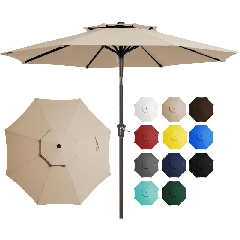 

2-Tiers Patio Umbrellas Outdoor Large Market Umbrella With Push Button Tilt and Crank Lift System 8 Sturdy Ribs UV Protection