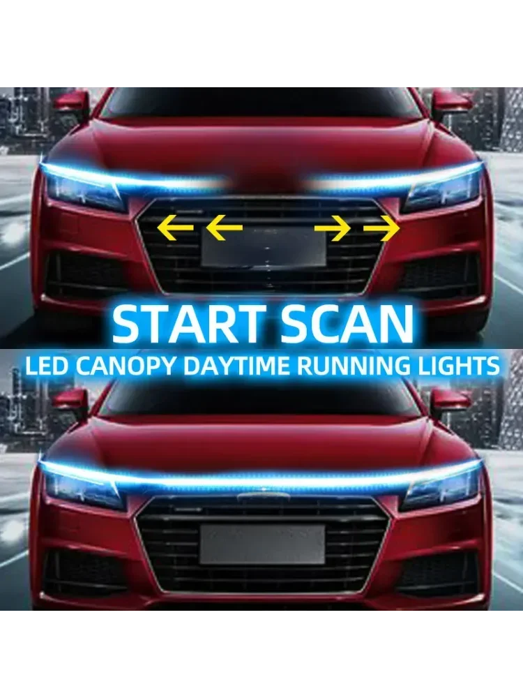 150CM 180CM Scan Starting LED Car Hood Light Daytime Running Light Universal Flexible Dynamic Car DRL 12V Ambient Light