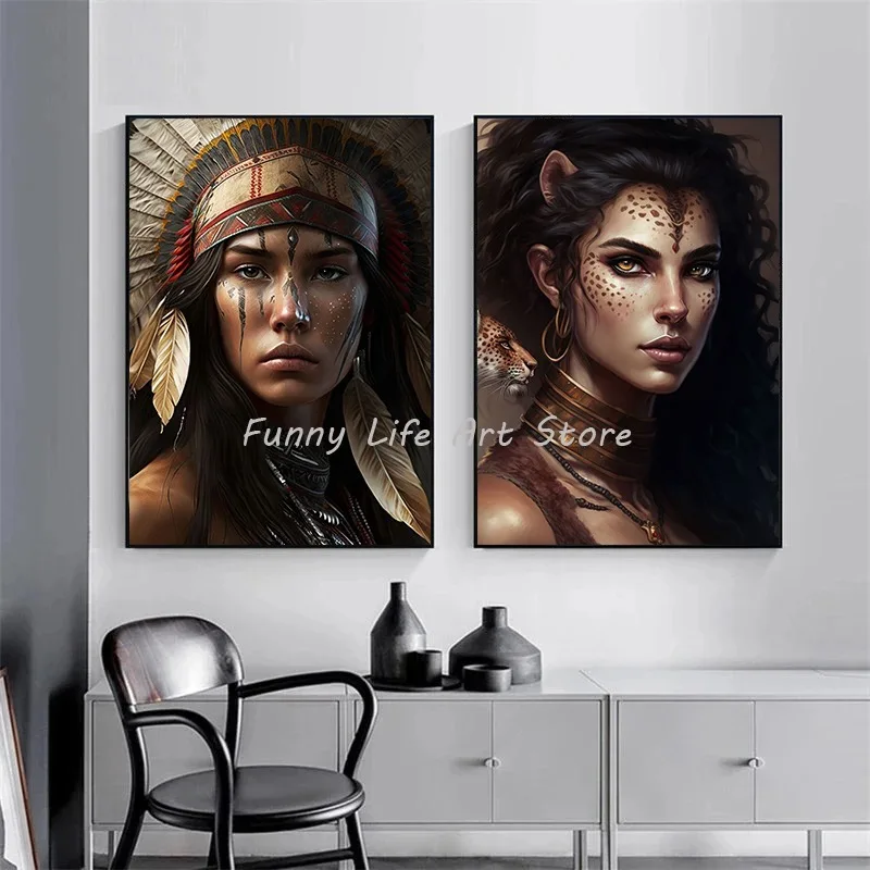 Modern Indian Tribe Indigenous Chief Portrait Woman Posters Prints Canvas Printing Wall Art Picture for Living Room Home Decor