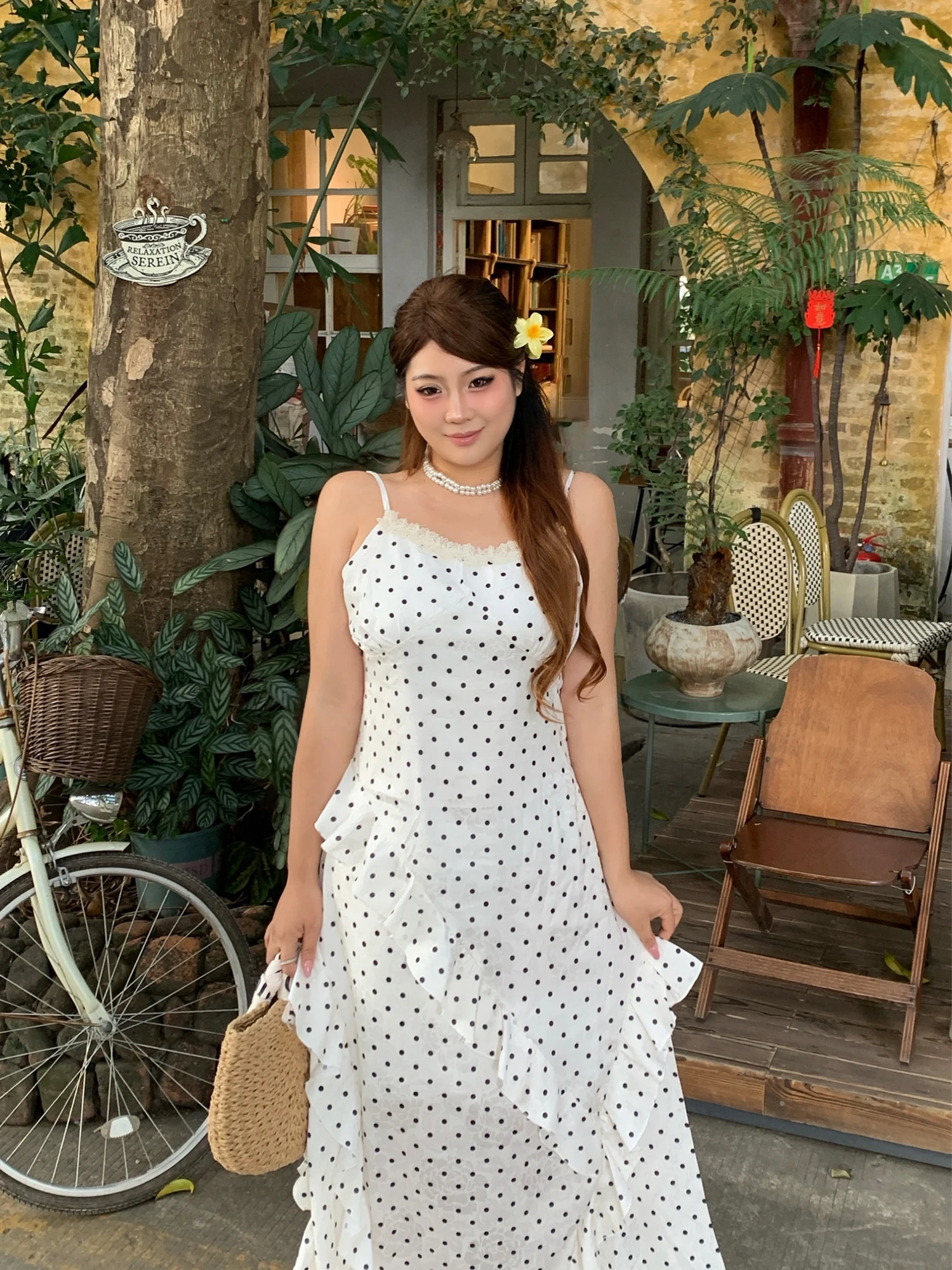 

Niangge Sexy Sleeveless Strapless Dress Beach Vacation plus Size Waist Cinched Slimming Polka Dot Long Skirt Women's Clothing