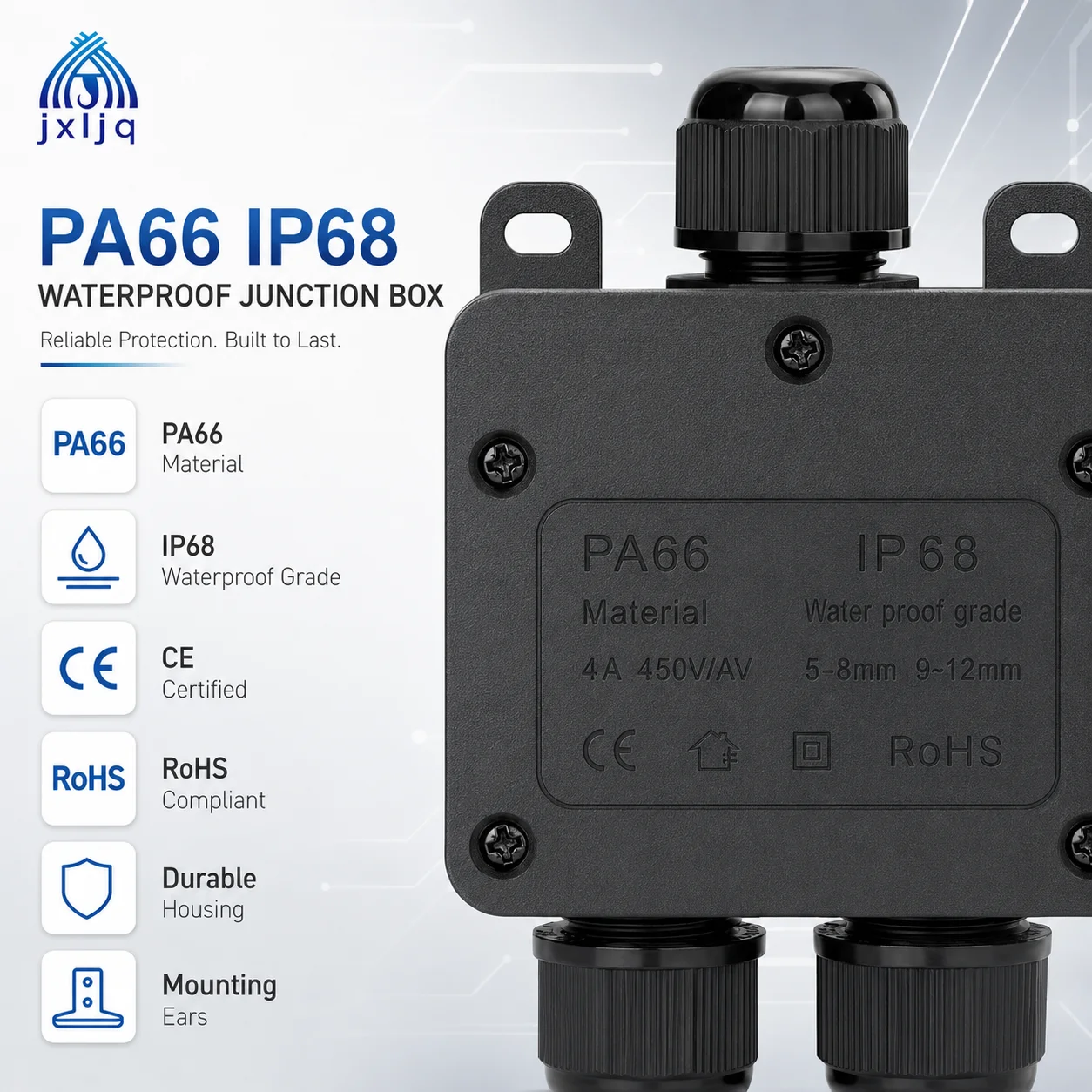 External Junction Box 2 Way Waterproof Electrical Box IP68 Cable 3 in 3 out Terminal Wire Power Junction Box Outdoor 2Way Plug L