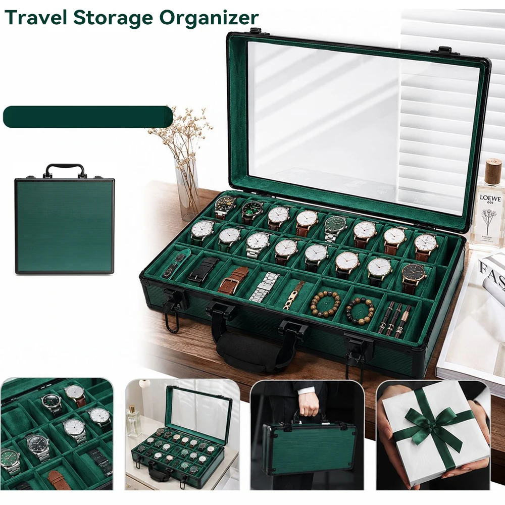 large-tray-green-aluminum-watch-box-for-men-transparent-display-travel-storage-holder-premium-luxury-gift-case
