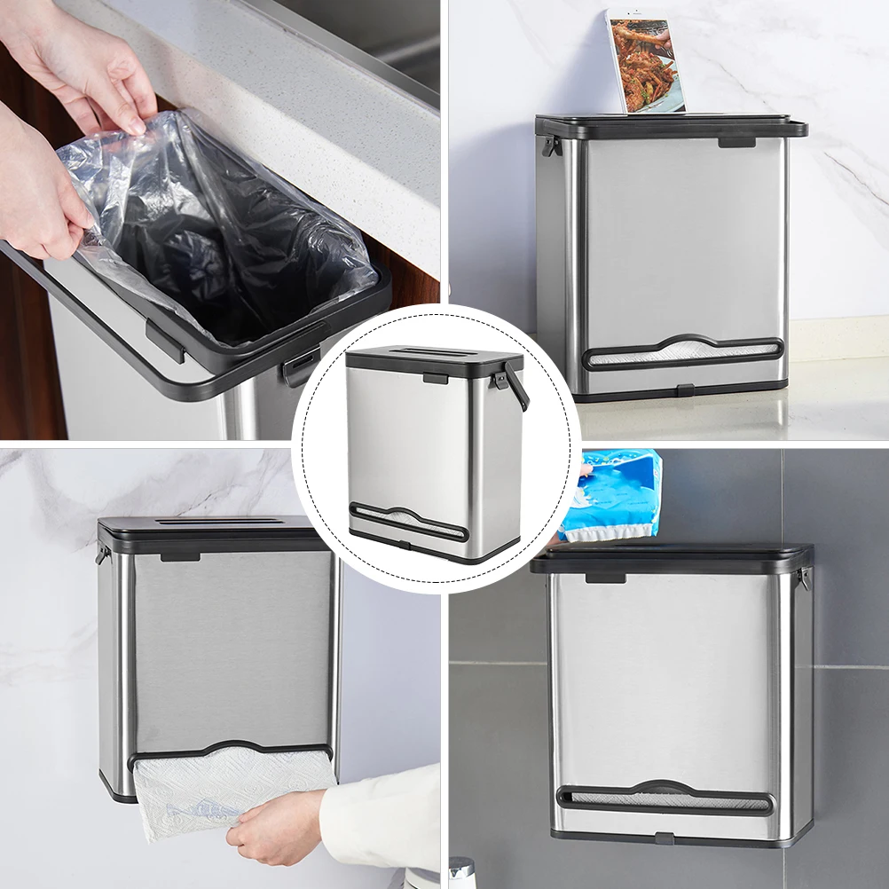 

Stainless Steel Wall Hanging Trash Can Thickened Material Resistant Falling Practical Smooth Surface Creative Design