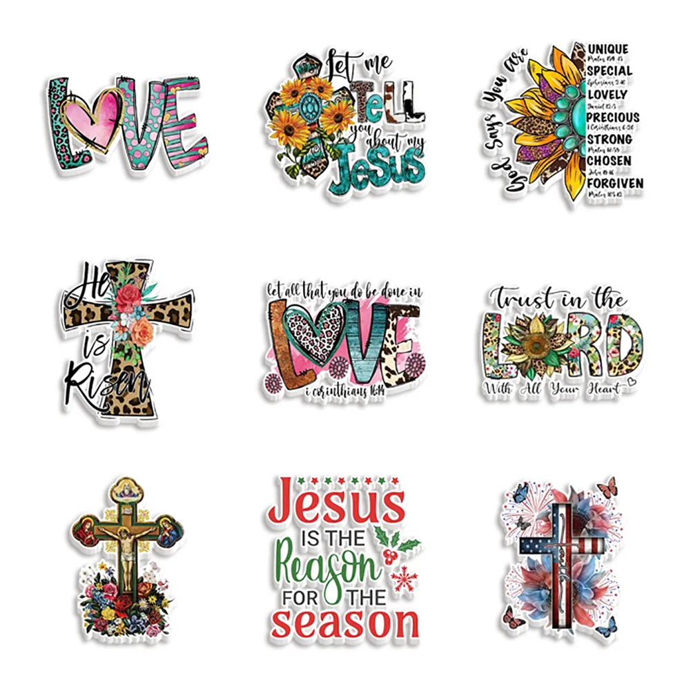 Resin Planar 10pcs/lot Jesus Christ God Leopard Transparent Glitter Acrylic Flatback for Craft Supplies Bag Scrapbook DIY Bow