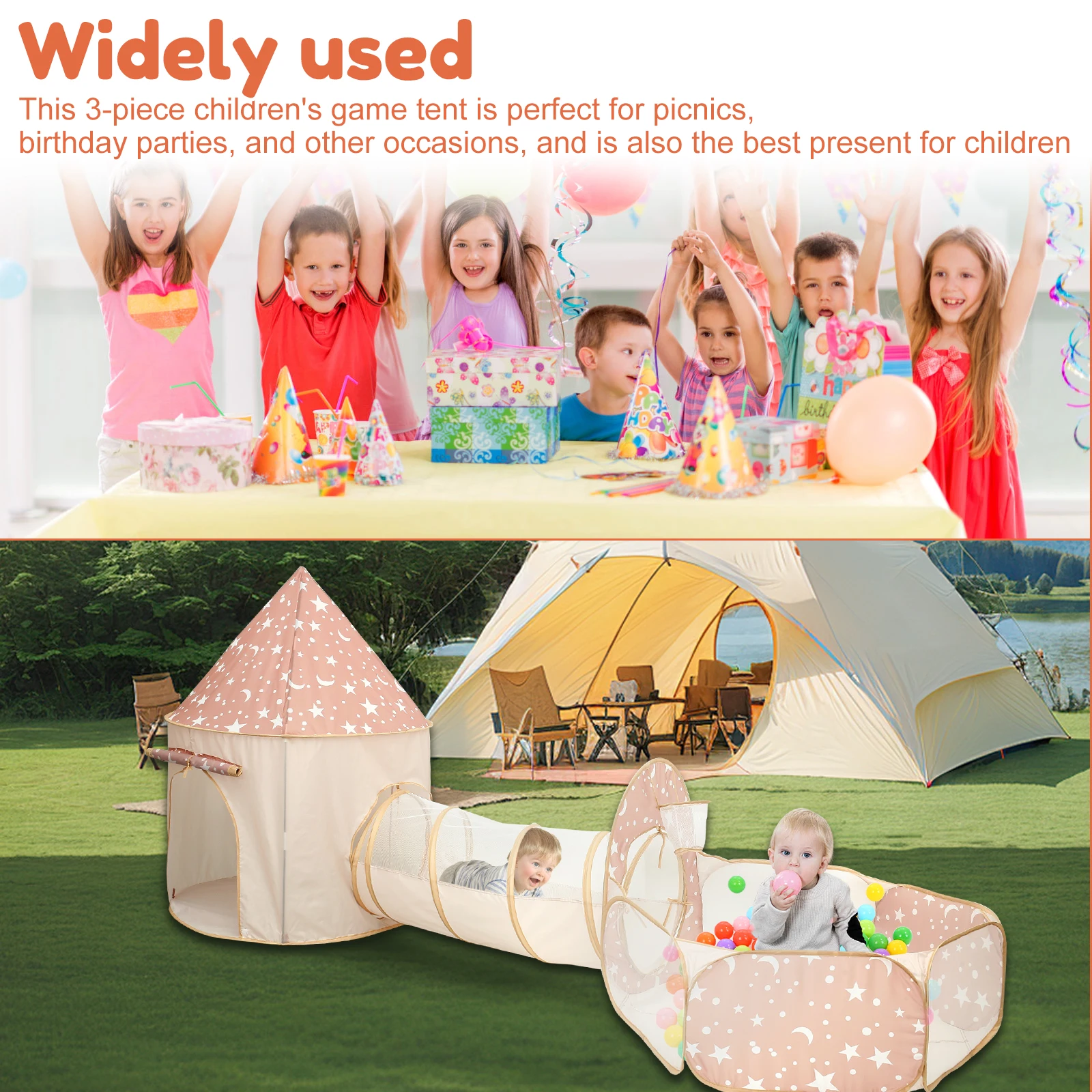3 قطع خيمة لعب للأطفال قابلة للطي مع نفق للأطفال الصغار خيمة لعب مريحة للأطفال مع حفرة كروية متعددة الأغراض منبثقة #6