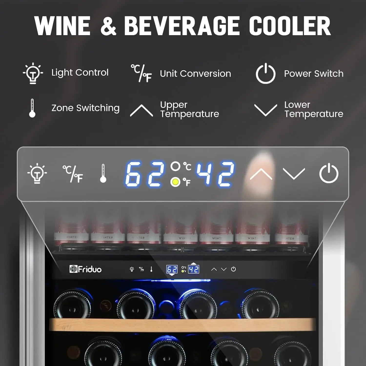 Refrigerador para bebidas de vino, frigorífico independiente de doble zona para 30 botellas y 82 latas con compresor de bajo ruido ajustable