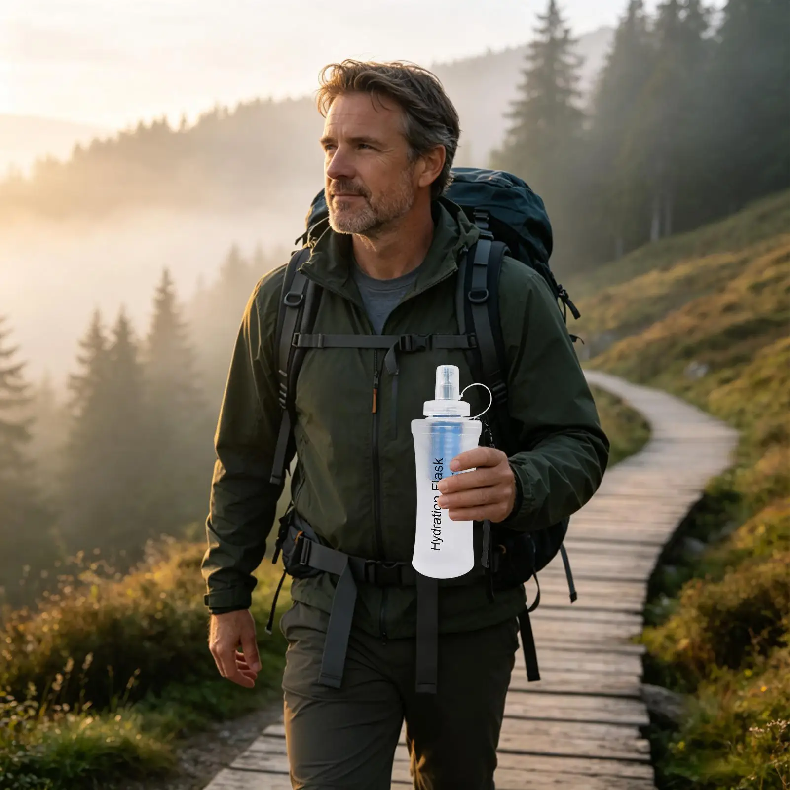 Foldable Water Bottle Reusable Wide-Mouth Portable Flask With Filter Hiking Water Bottle For Travel Hiking Running Camping