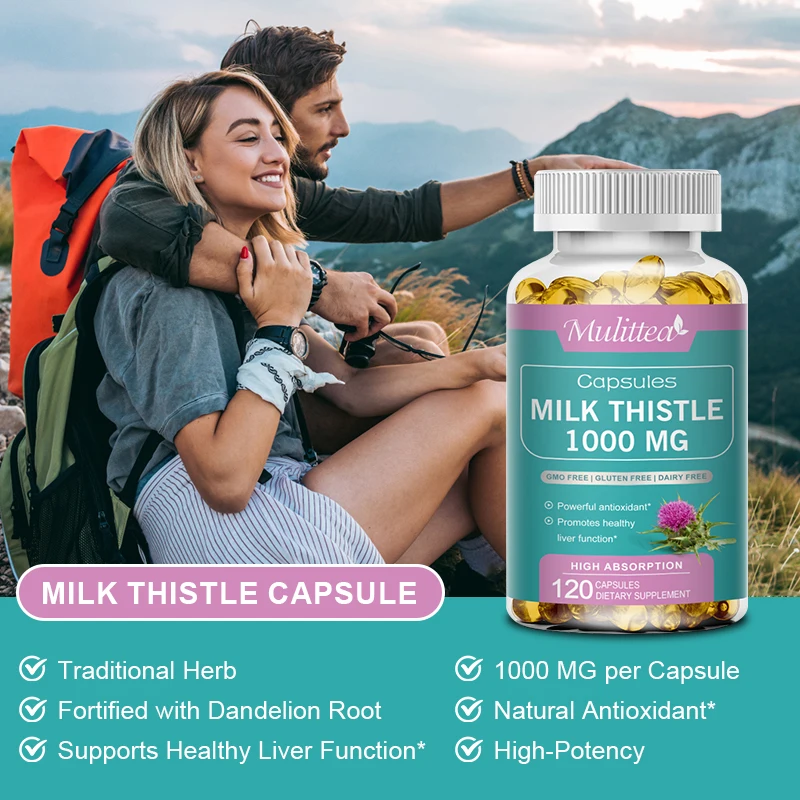 Mulittea Organic Milk Thistle Extract 1000mg Capsules Helps Repair Liver Supports Liver Detoxification & Cleanses