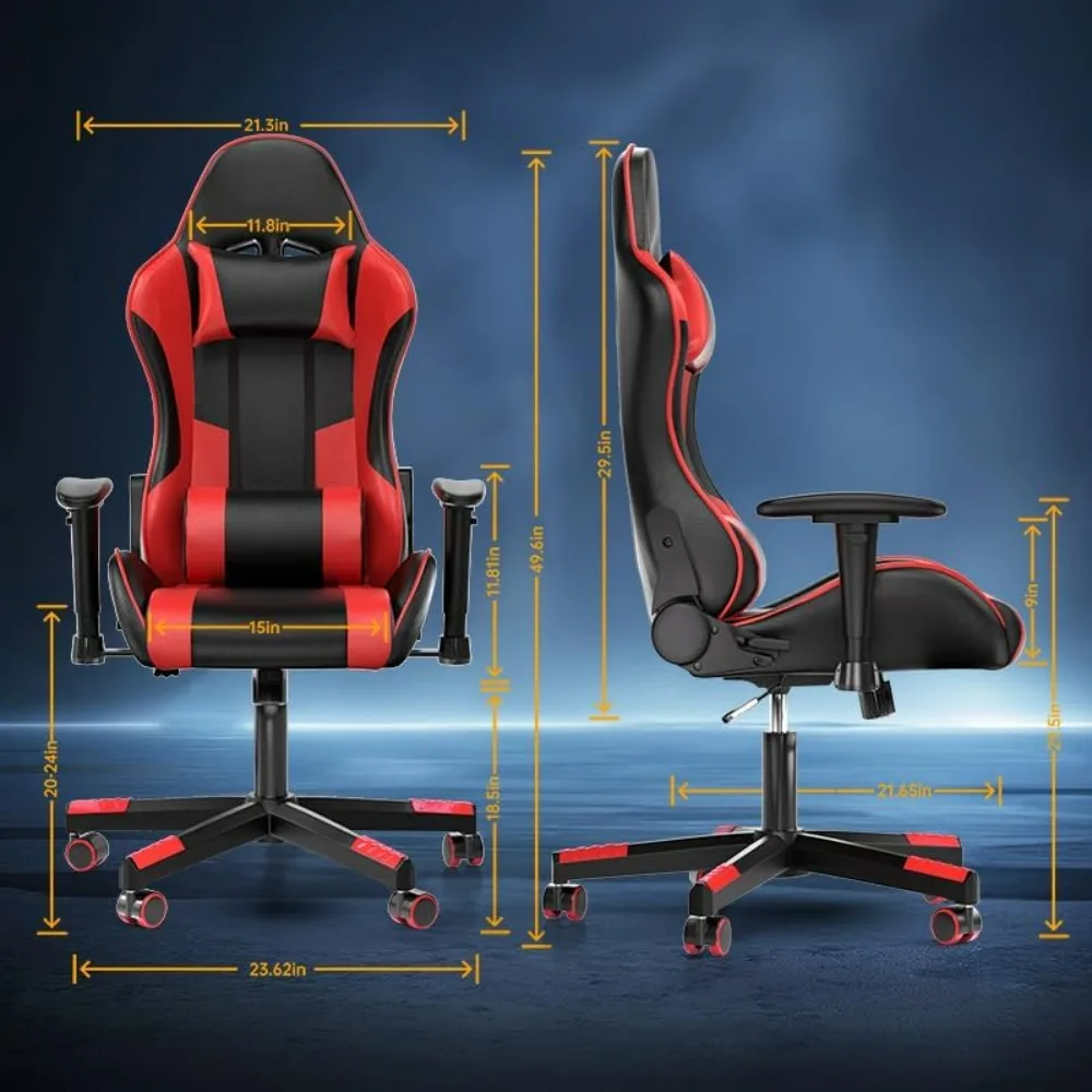 Video Gaming Office Chair High Back Computer Gaming Chair Leather Desk Ergonomic, Game Chair with Adjustable and Swivel