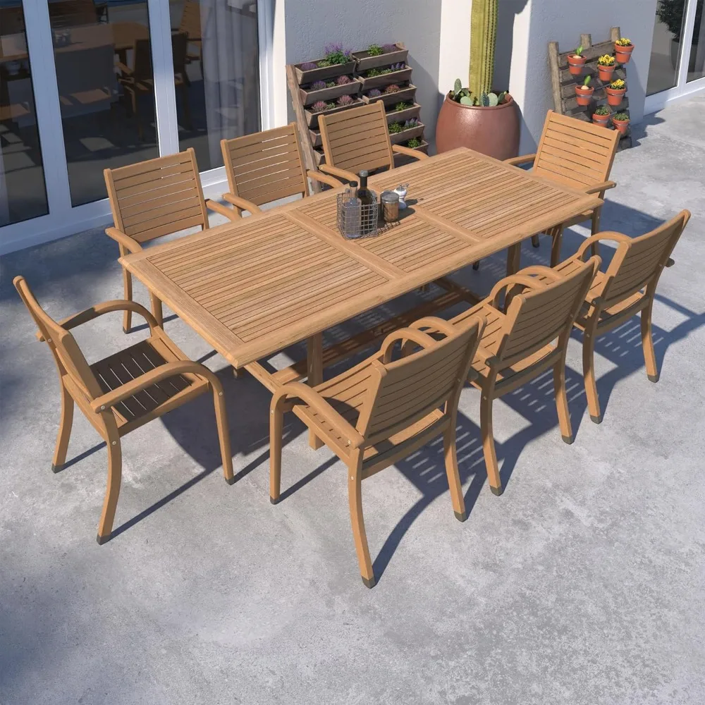 

9-Piece Rectangular Patio Furniture Set, Teak | Backyard Furniture, Outside Table and Chairs, Rectangular Outdoor Dining Set