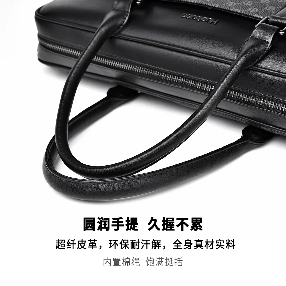 Double Layers Men\'s Leather Business Briefcase Casual Man Shoulder Bag 14inc Messenger Bag Male Laptops Handbags Men Travel Bags