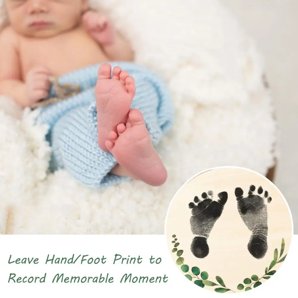 Newborn Photo Props Wooden Baby Birth Announcement Sign with Marker Pen Ink Pad for Hand Footprints Newborn Keepsake for Baby's