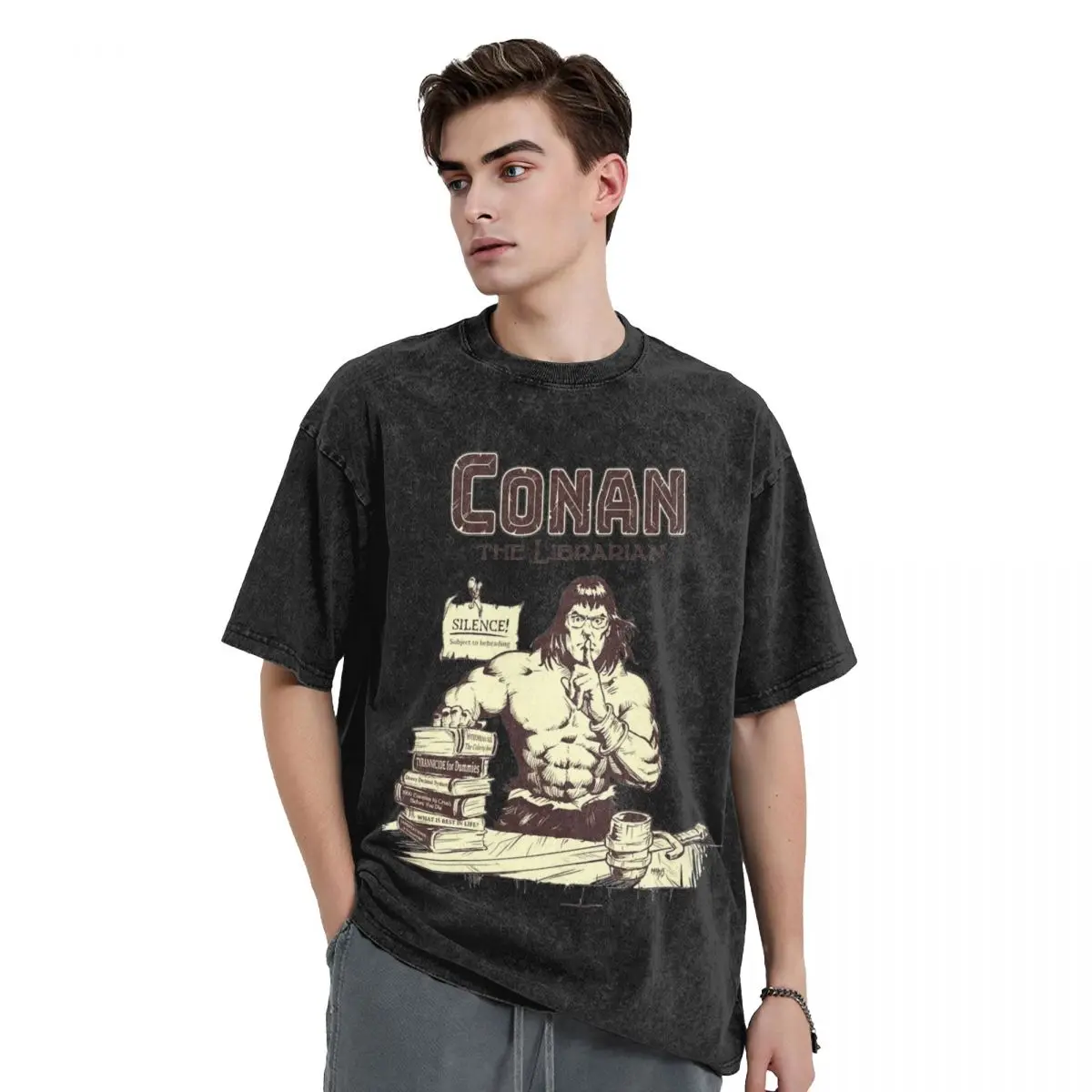 Washed T Shirt CONAN THE BARBARIAN Movie T-Shirt High Street Conan The Barbarian Streetwear Summer Tops Tops Tees for Men Women