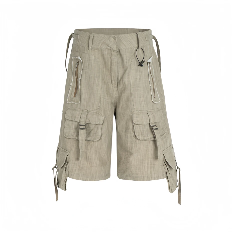 Multiple Pockets Tactical Shorts Mens Streetwear Hip Hop Zipper Design Casual Short Harajuku Function Baggy Knee Length Pants