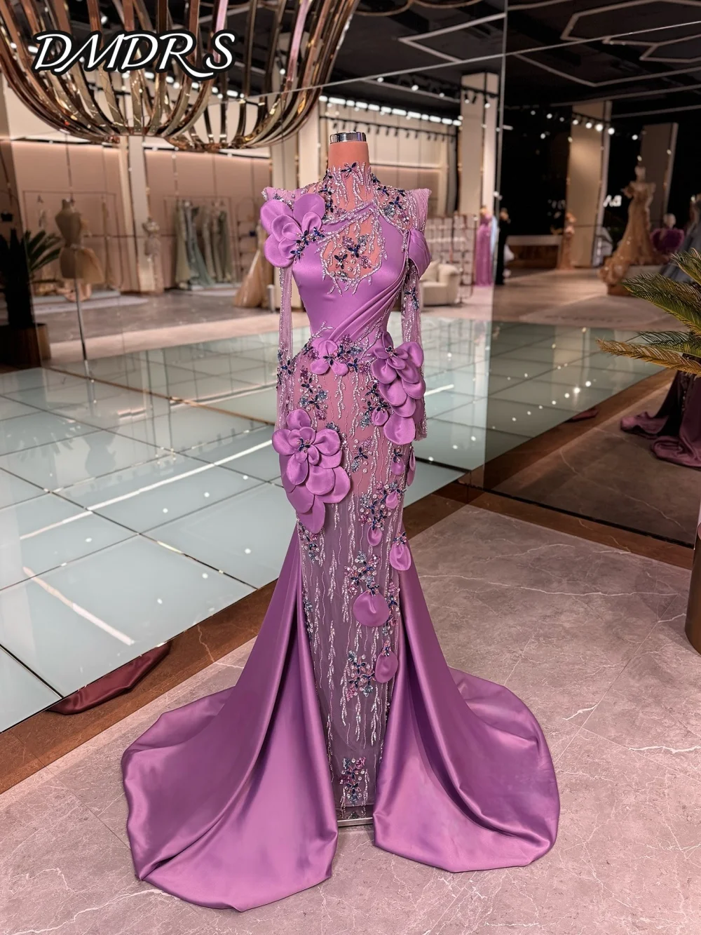 

Luxurious 3D Flower Evening Dress 2025 Classic Crystal Beaded Party Gown Elegant A-line Floor Length Party Dresses فساتين سهرة