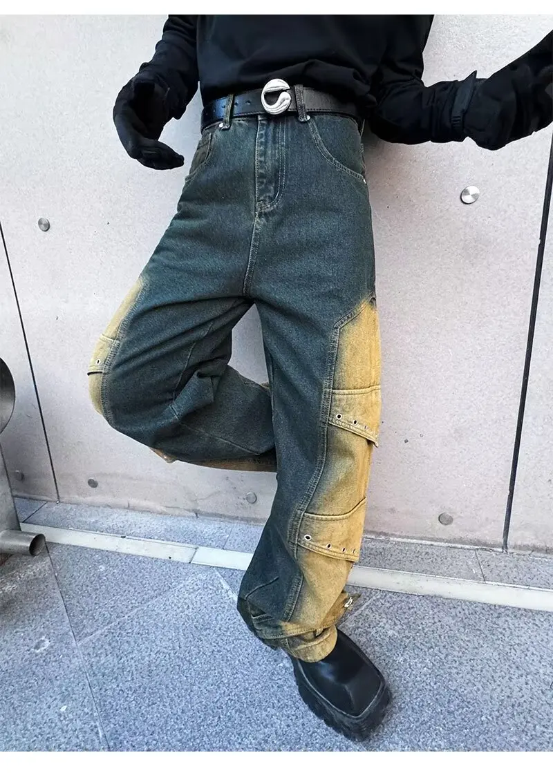 2024 Pantalones y2k Streetwear Vintage blau baggy neue Jeans Cargo hose für Männer Kleidung gerade weites Bein Hip Hop Jeans hose – Detail 12