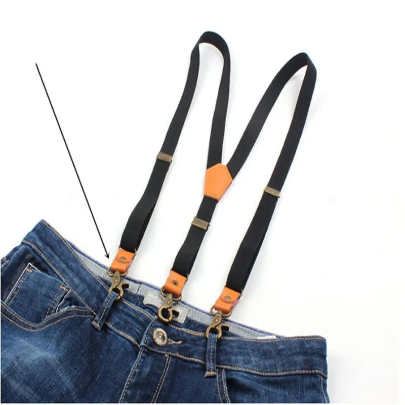 Винтажные коричневые полосатые бронзовые подтяжки с 3 крючками из искусственной кожи, пряжка премиум-класса, гибкие мужские и женские подтяжки