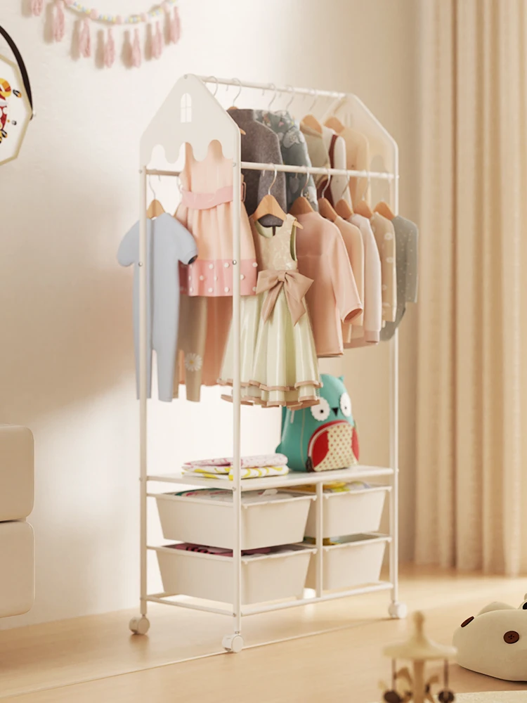 Children's hanger floor mobile coat rack hanging hanger cute house-shaped bedroom household hanging clothes