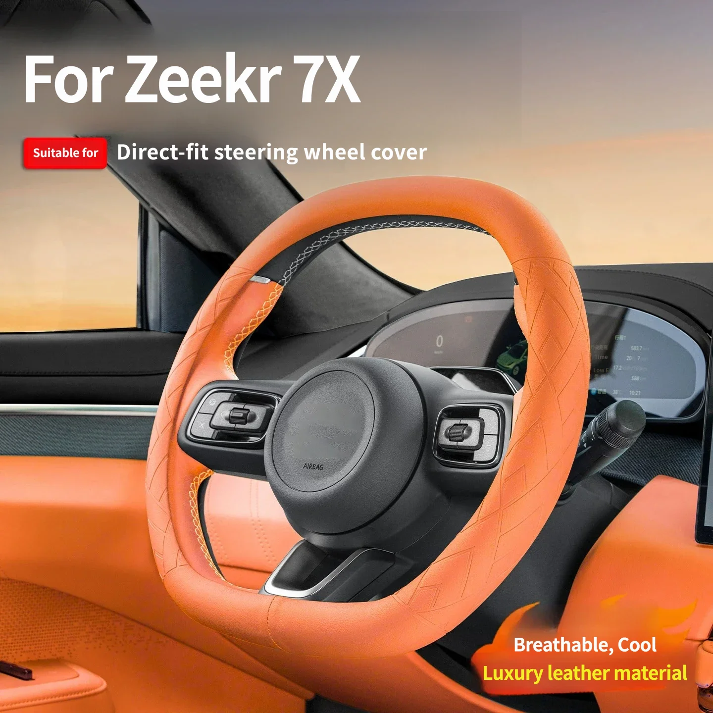 Car Accessories For ZEEKR 7X 2025 2026 Steering Wheel Cover Leather All Season Ultra Thin Interior Accessories Custom Fit Trim