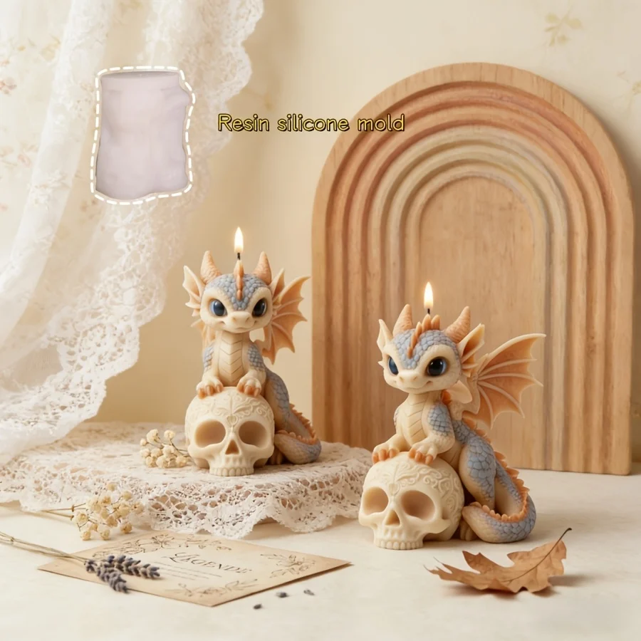 DIY Resin Mold for Selling Small Dragon Skull Candle Ornaments,  Making Dropper Gypsum Candles, Products,  and Silicone Molds