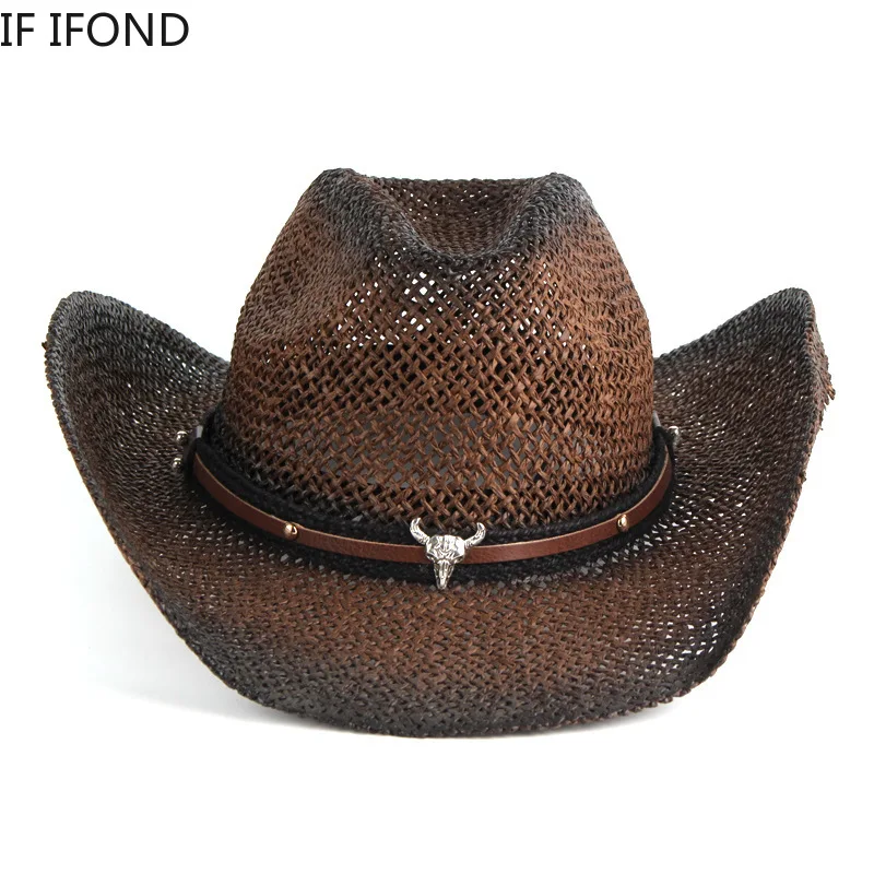 Handmade Weave Hollow Western Cowboy Hat For Men Women Summer Outdoor Cowgirl Beach Sun Straw Hat sombrero hombre