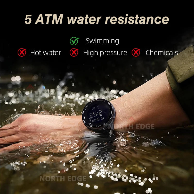 NORTH EDGE 2025 TERRAX Men's Digital Watch Sports Super Light Outdoor Watches Stopwatch Countdown Light Watch Men Waterproof 50M