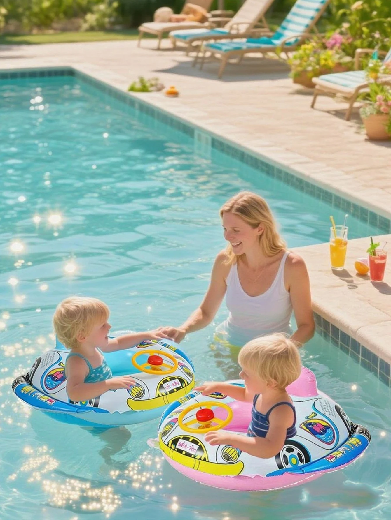 1 قطعة حلقة حمام سباحة للأطفال قابلة للنفخ، حلقة تدريب على السباحة للأطفال الصغار مع مقبض، عوامة حمام سباحة لطيفة على شكل سيارة #4