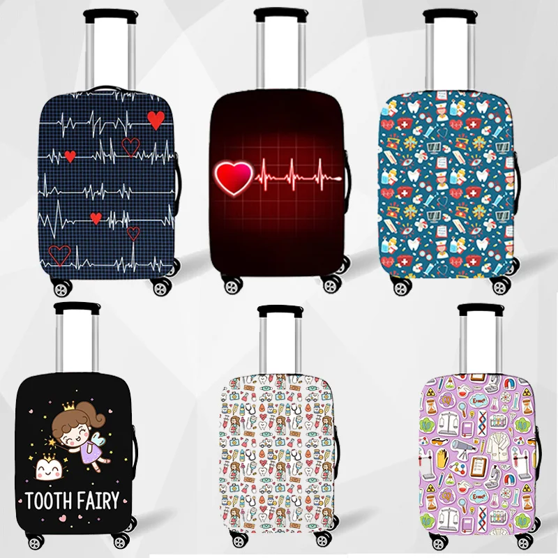 Cartoon Nurse Doctor ECG Print Luggage Cover Cute Tooth Fairy Elastic Suitcase Protective Covers Traveling Accessories Gift