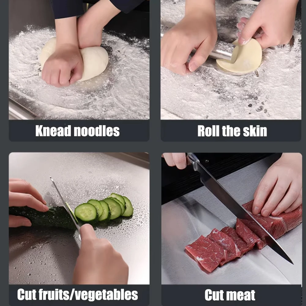 لوح تقطيع على شكل حرف L من الفولاذ المقاوم للصدأ مقاس كبير لوح تقطيع مزدوج الجوانب أداة مطبخ قطع الفاكهة المنزلية ولوحة العجن