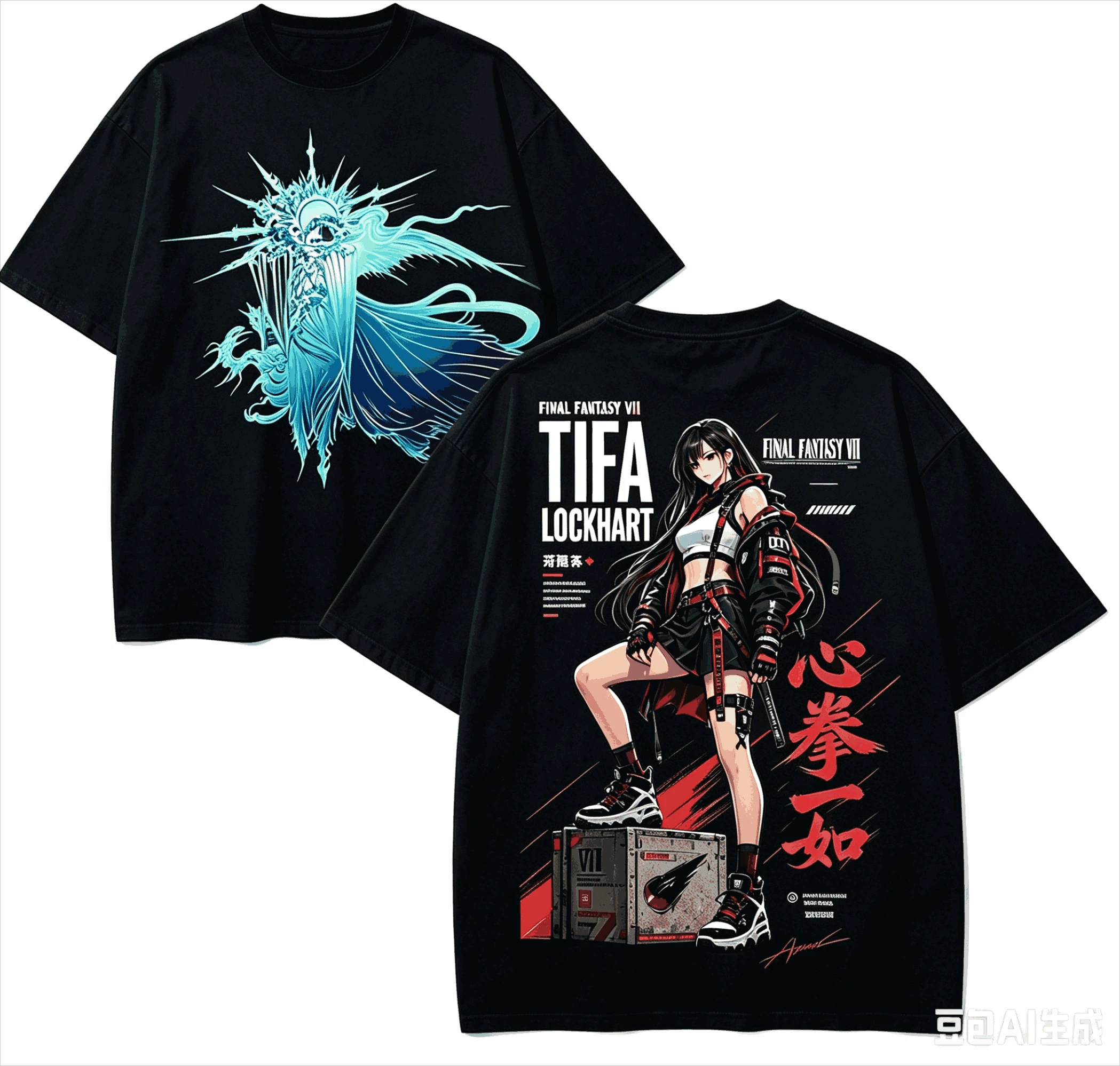 2026 Final Fantasy Tifa Front Back Printed T‑shirt, Pure Cotton, Harajuku Streetwear, Unisex Casual Tee for Game Lovers Fans