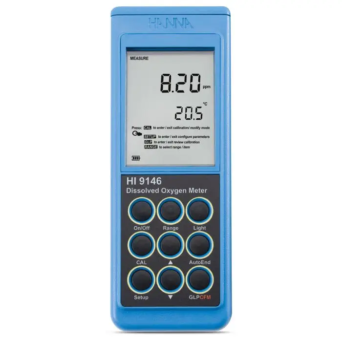 HI9146 เครื่องวัดออกซิเจนละลายน้ําแบบพกพา ปลอกกันน้ําที่ทนทาน hanna ph meter