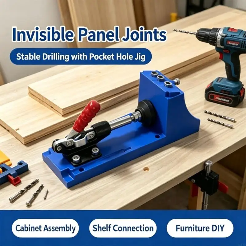 3-Hole Pocket Hole Jig with Adjustable Integrated Clamp and Multiple Guide Positions for Concealed Joints, Cabinet M4YD