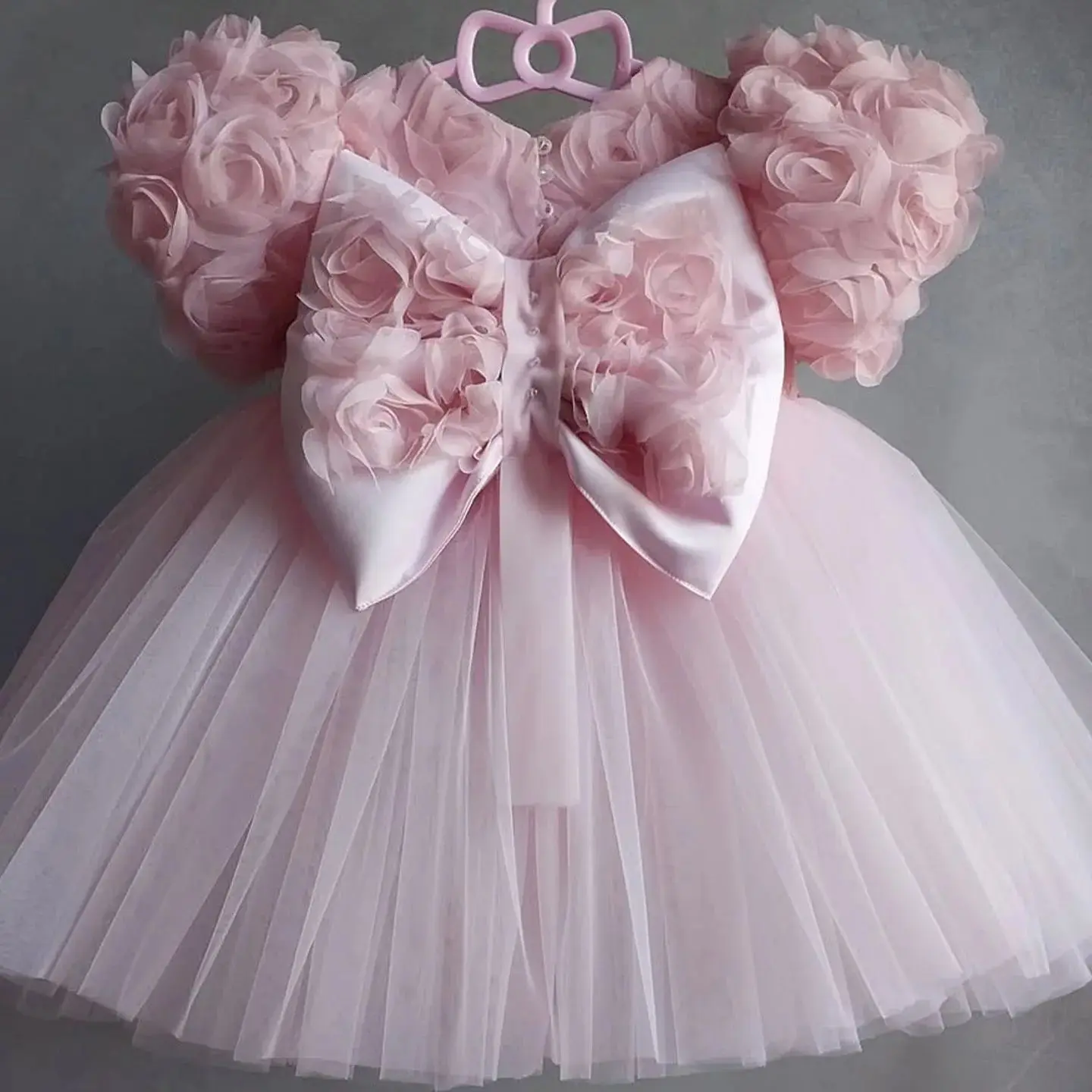 HETISO Baby Girls Flower Birthday Dress Rose Petals Kids Tutu Princess Christmas Ball Gown Children's Holiday Wear 1-12Y