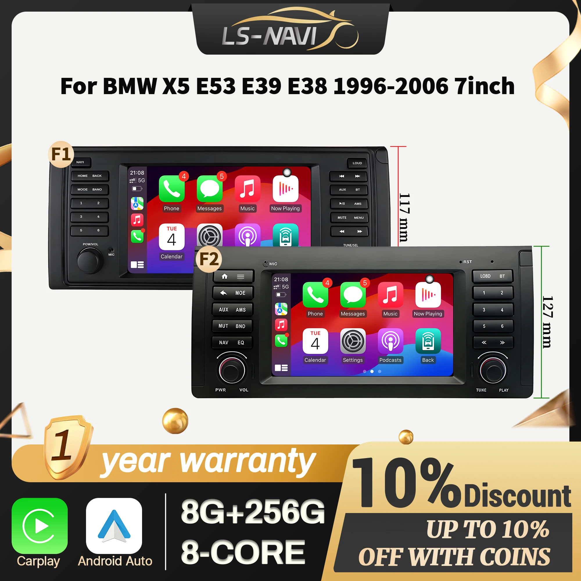 

7 inch Car Radio For BMW X5 E53 E39 E38 1996 1997 1998 1999-2004 2005 2006 4G Wireless Bluetooth CarPlay Touch Head Unit Screen
